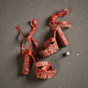 MATA Orange Bandana Lace Up Platform Heels Sandals Size 6 NEW NWOB